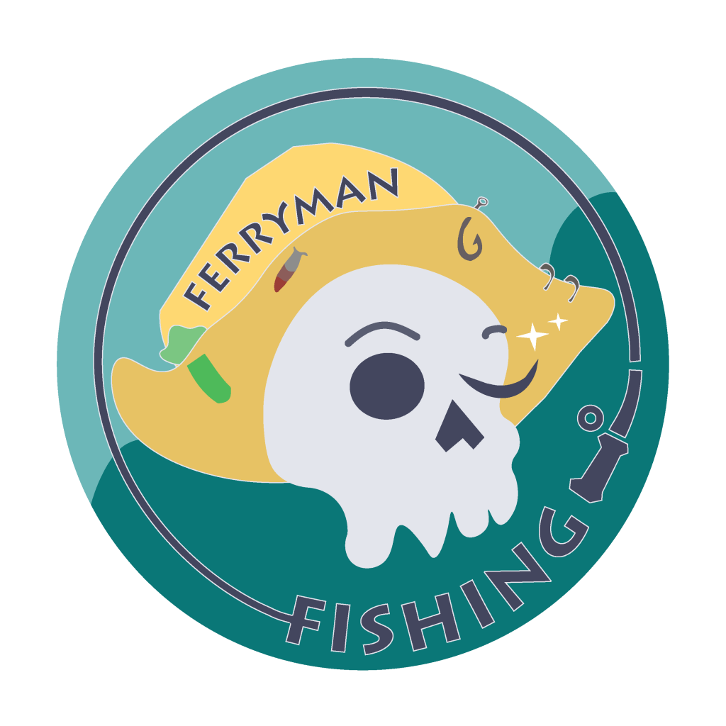 logo of a cute skull surrounded by fishing line