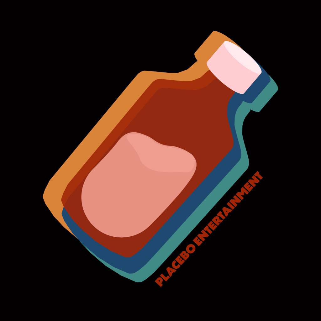 A bottle shaped logo with the words "Placebo Entertainment" on the side.